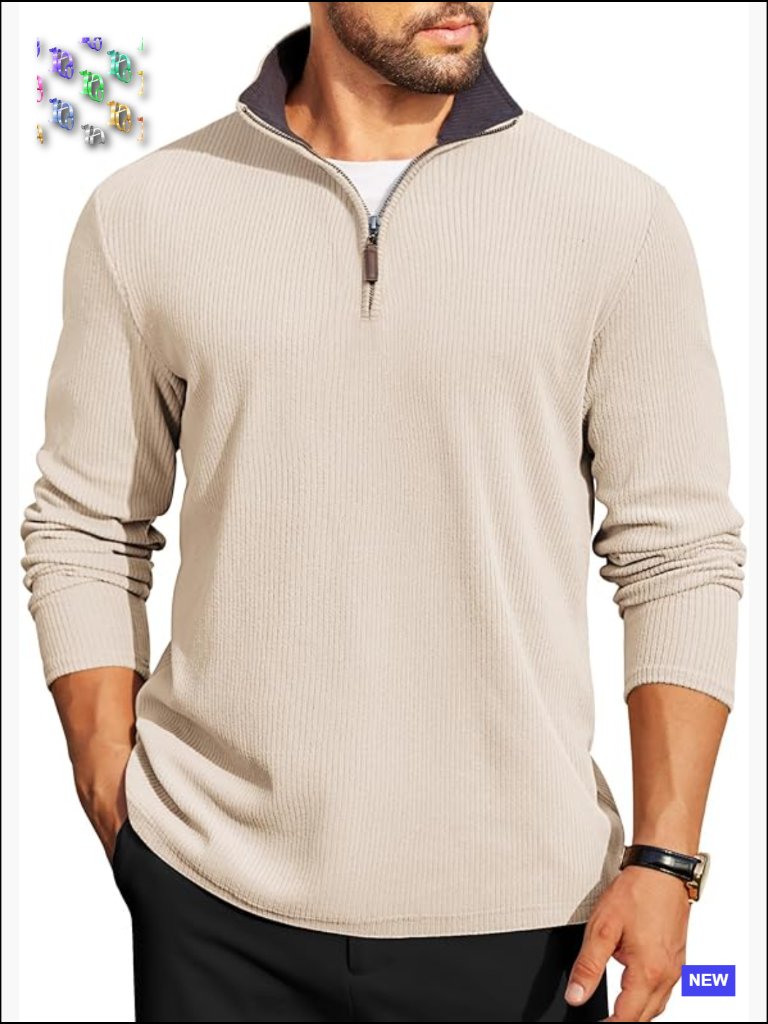 Mens Quarter Zip Pullover Lightweight Corduroy Sweater Casual Long Sleeve Half